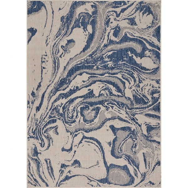 Palacedesigns 5 x 7 ft. Navy Abstract Indoor & Outdoor Area Rug - Navy - 5' x 7' PA3094956 - main